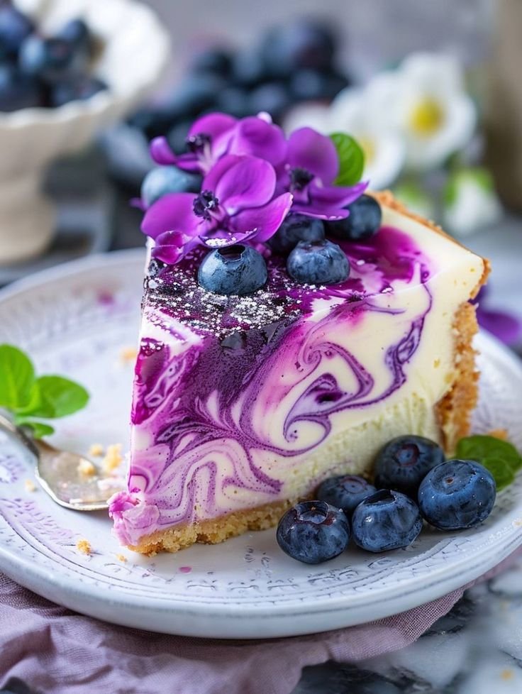 Blueberry Swirl Cheesecake with Silky Topping