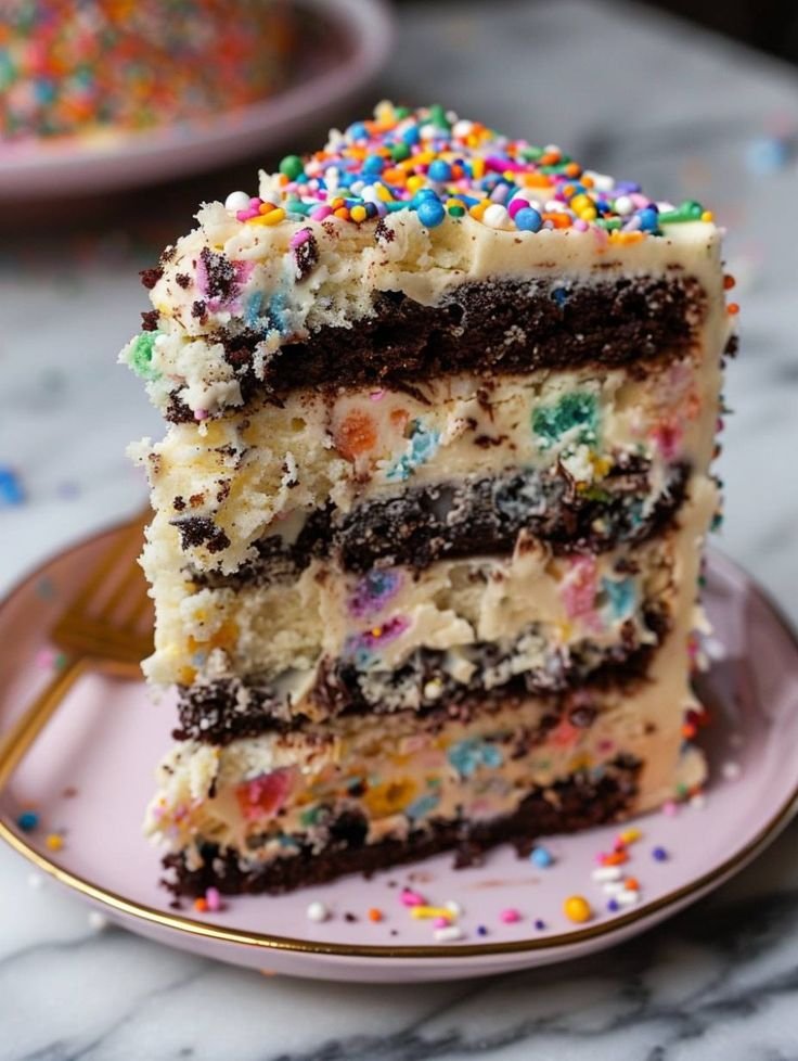 Funfetti Cake Batter Cookie Dough Brownie Layer Cake