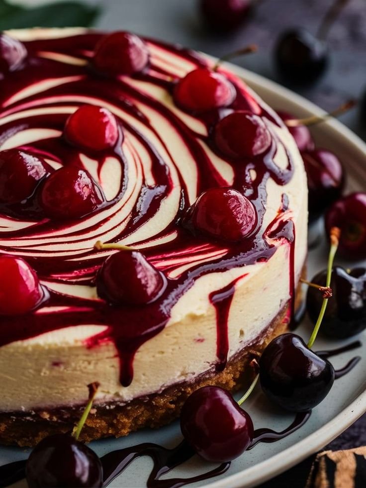 No-Bake Cherry Ripple Cheesecake